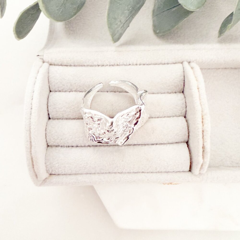 925 Sterling Silver Chunky Ring Irregular Geometric Ring Textured Statement Ring - Picture 10 of 11